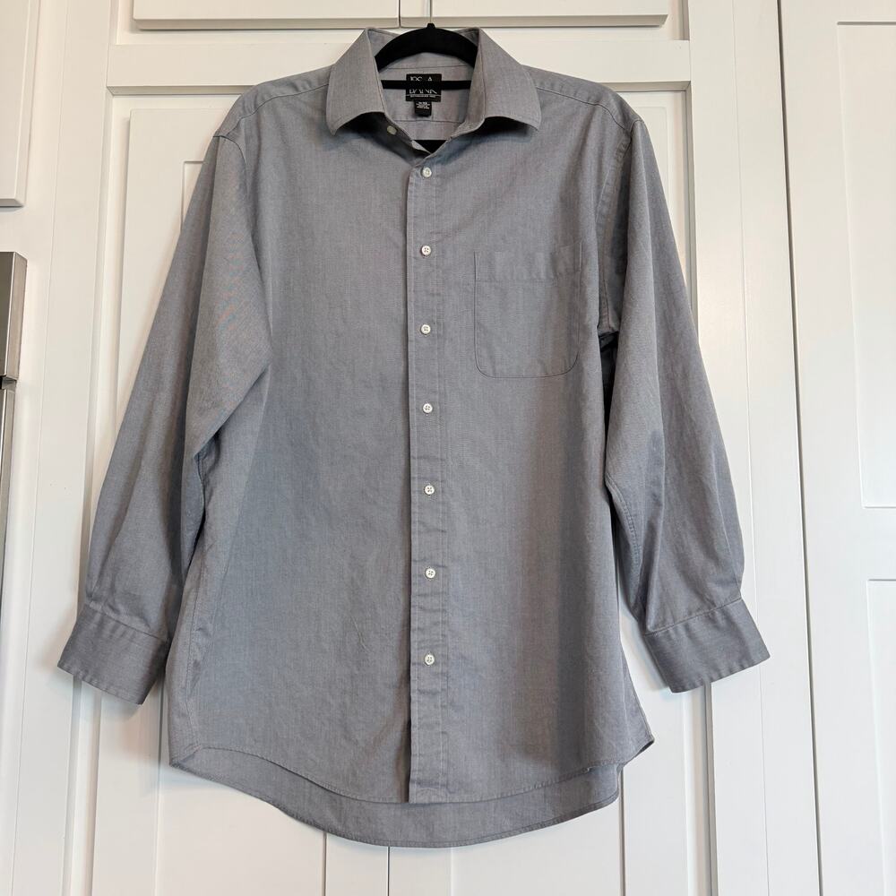 PS A Bank Gray Herringbone Long Sleeve Button Up Shirt 100% Cotton